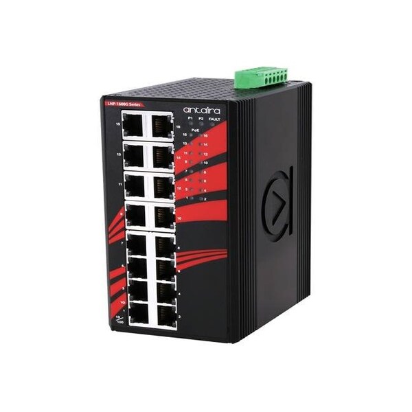 16-Port Industrial PoE+ Unmanaged Ethernet Switch, w/16-10/100/1000Tx EOT: -4075C